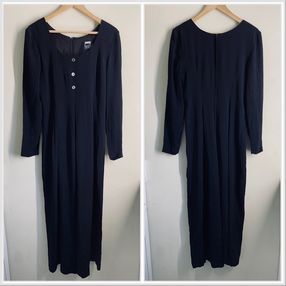 Vintage Parallel Wide Leg Button Front Long Sleeve Black Jumpsuit size 4